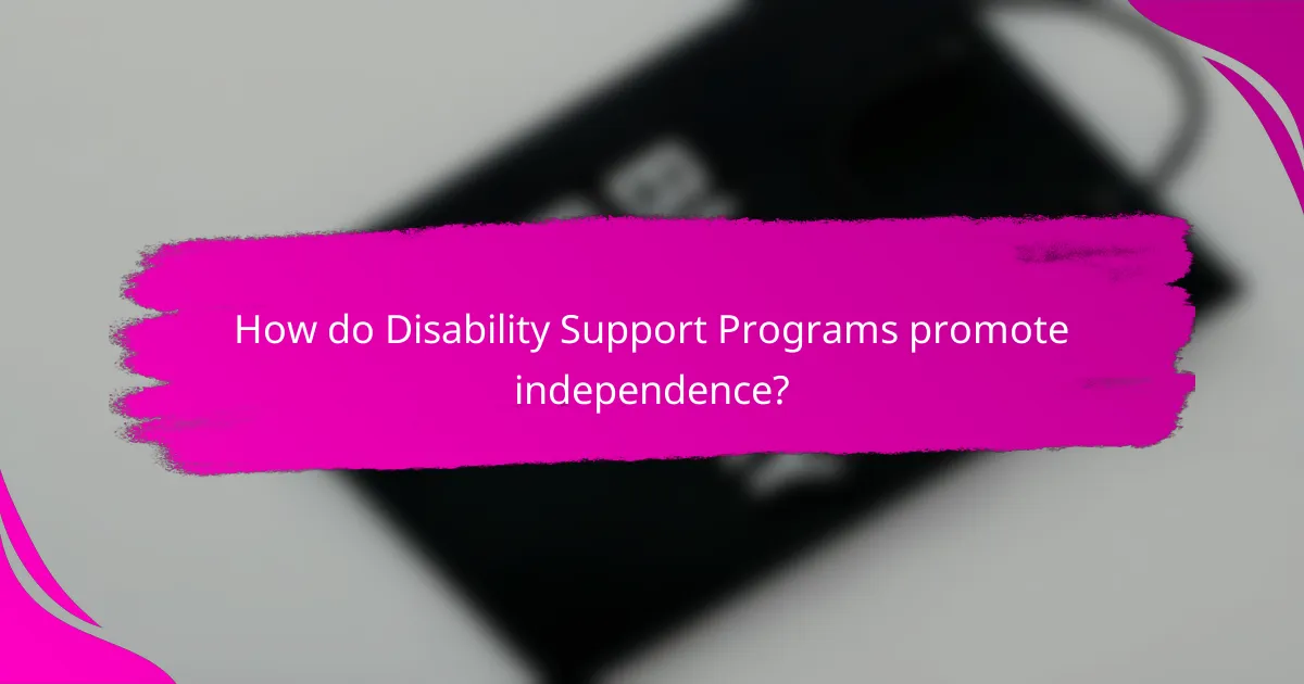 How do Disability Support Programs promote independence?