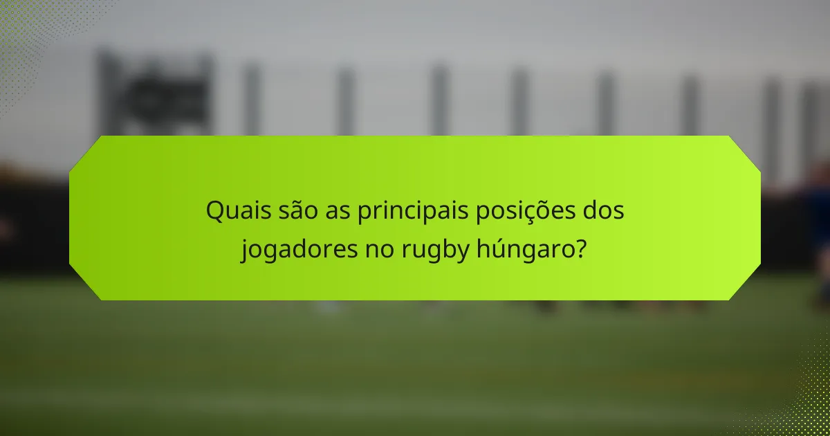 Quais são as principais posições dos jogadores no rugby húngaro?
